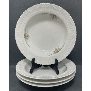 4 Vintage Scherzer Bavaria 8 Inch Bowls with Floral Design Ruffled Scalloped